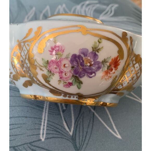 VINTAGE Limoges Hand Painted gold floral Inkwell & Pen Holder NO LID - Picture 9 of 9